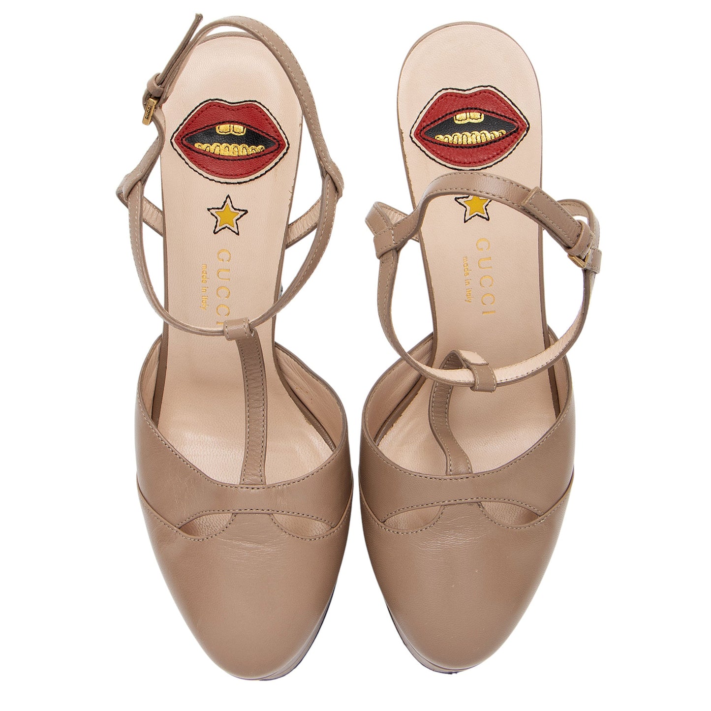 Gucci Leather Angel T-Strap Platform Pumps - Size 7.5 / 37.5