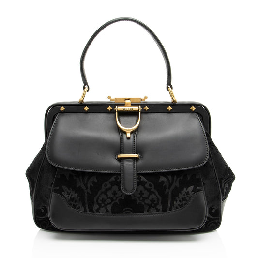 Gucci Leather Velvet Lady Stirrup Top Handle