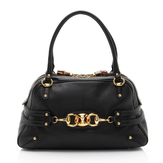 Gucci Leather Bamboo Horsebit Wave Satchel (SHF-Ka9DSr)
