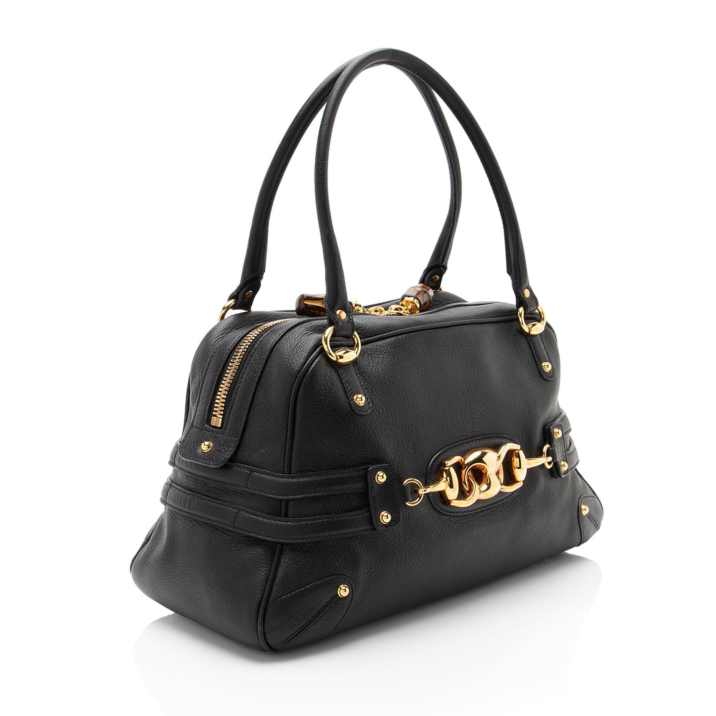 Gucci Leather Bamboo Horsebit Wave Satchel (SHF-Ka9DSr)