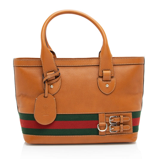 Gucci Leather Web Heritage Medium Tote (SHF-XXWAnW)