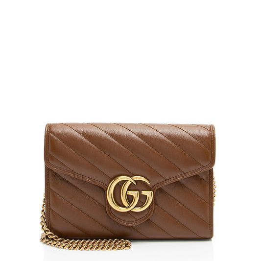 Gucci Matelasse Leather Diagonal GG Marmont Mini Wallet on Chain