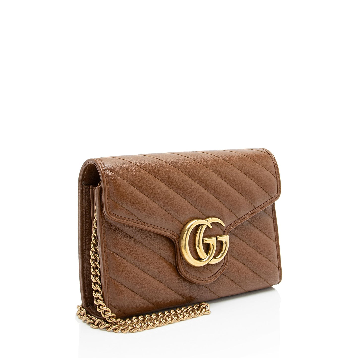 Gucci Matelasse Leather Diagonal GG Marmont Mini Wallet on Chain
