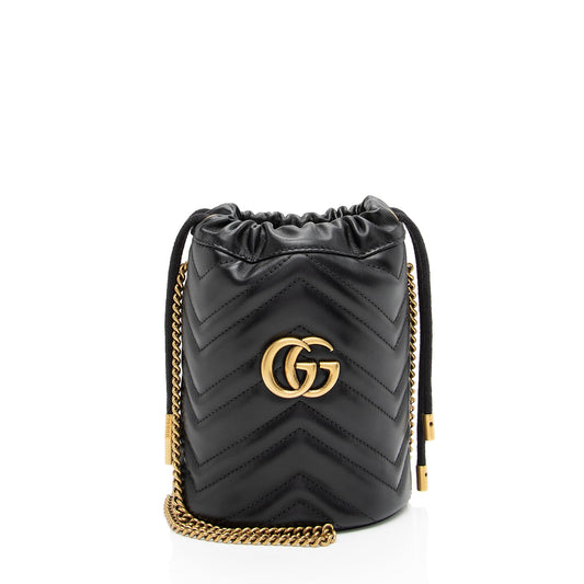 Gucci Matelasse Leather GG Marmont Mini Bucket Bag (SHF-81NEzE)