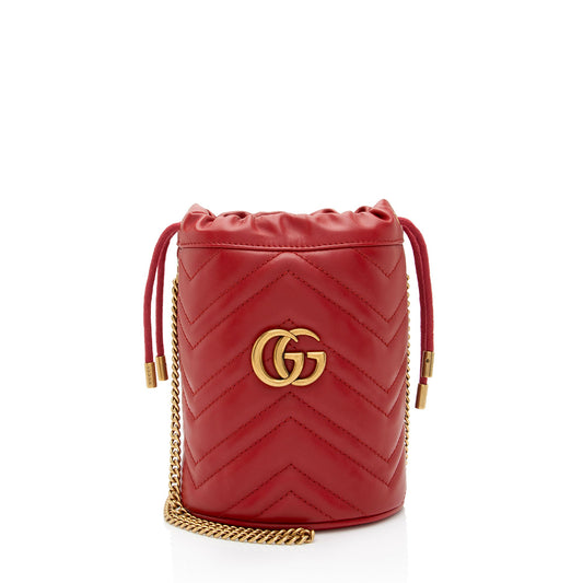 Gucci Matelasse Leather GG Marmont Mini Bucket Bag (SHF-5Z20gx)