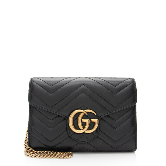 Gucci Matelasse Leather GG Marmont Mini Wallet on Chain Bag (SHF-LtbPoF)