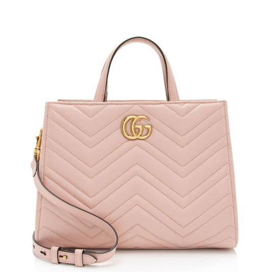 Gucci Matelasse Leather GG Marmont Top Handle Small Satchel (SHF-0hn0Gf)