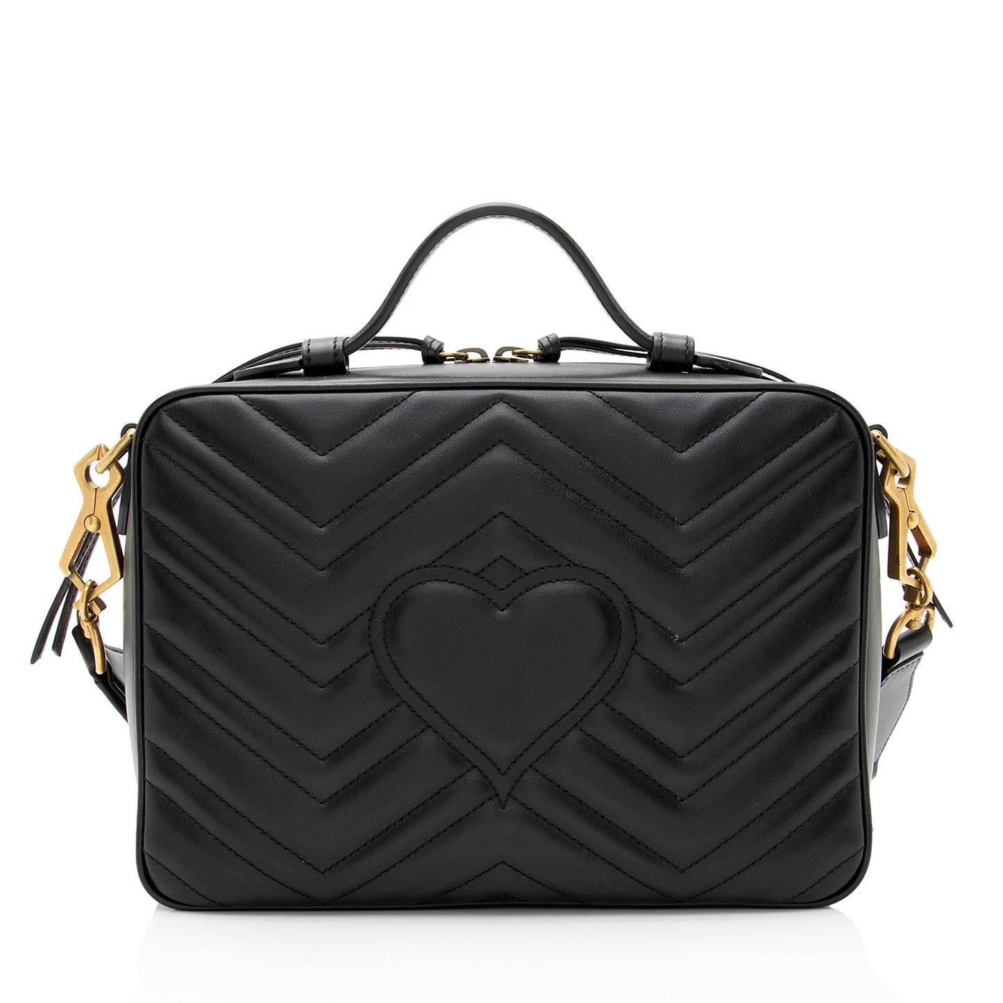 Gucci Matelasse Leather GG Marmont Top Handle Zip Around Small Shoulder Bag (SHF-wK4h1j)