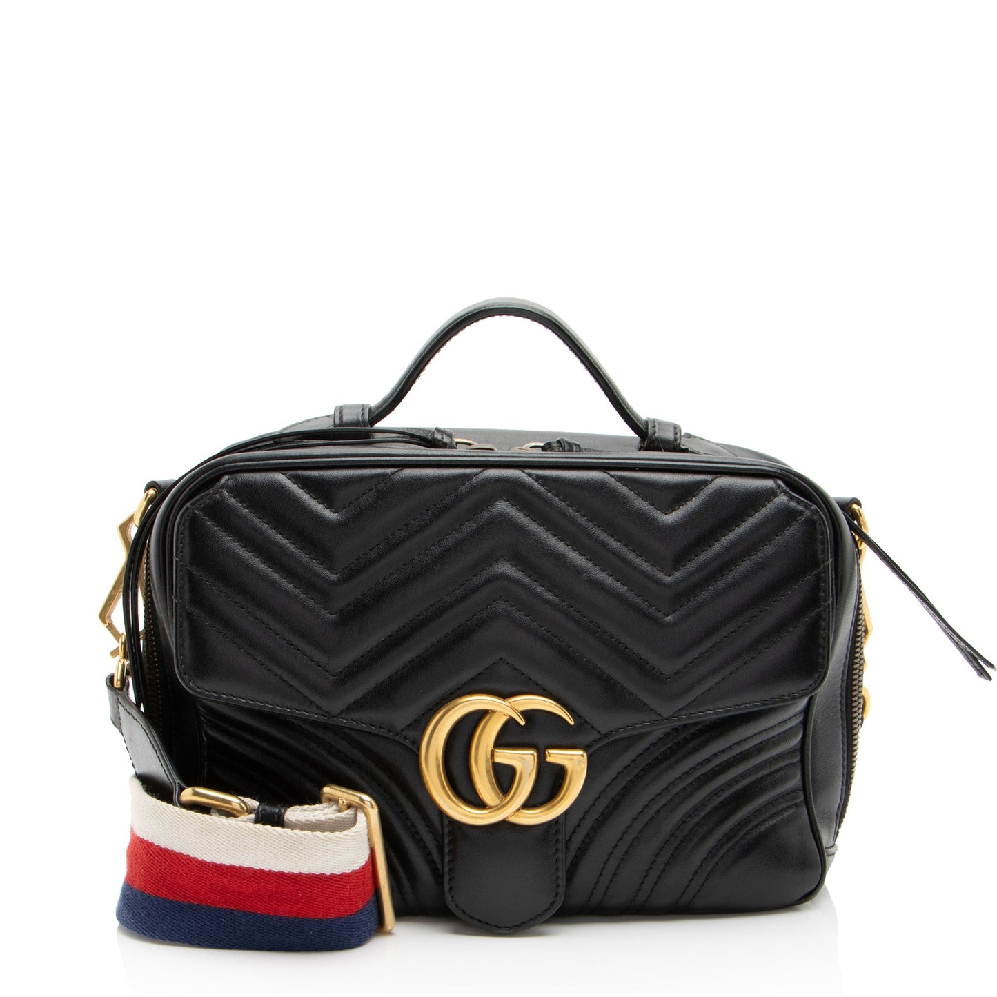 Gucci Matelasse Leather GG Marmont Zip Around Top Handle (SHF-aqAv76)