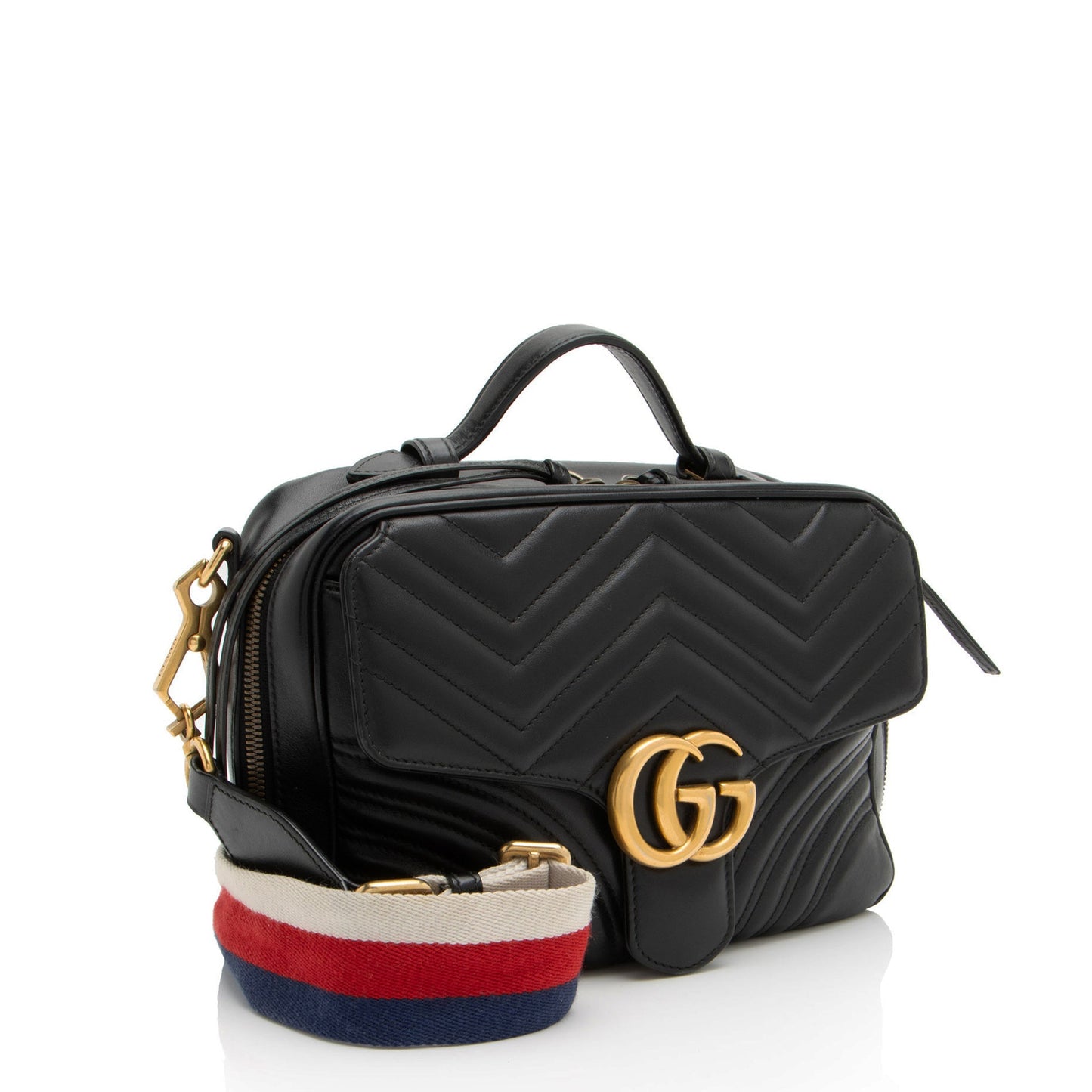 Gucci Matelasse Leather GG Marmont Zip Around Top Handle (SHF-aqAv76)