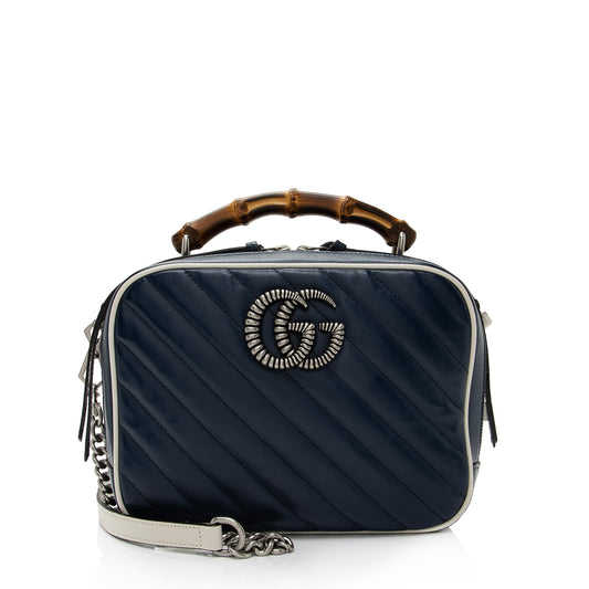 Gucci Matelasse Leather Torchon GG Marmont Bamboo Top Handle Bag (SHF-cATh2Q)