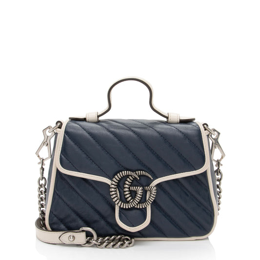 Gucci Matelasse Leather Torchon GG Marmont Mini Top Handle (SHF-MlSIP6)