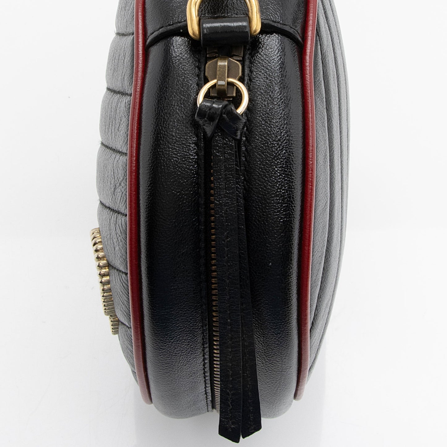 Gucci Matelasse Leather Torchon GG Marmont Round Mini Shoulder Bag (SHF-2rFjwc)