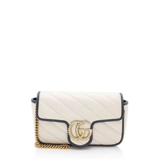 Gucci Matelasse Leather Torchon GG Marmont Super Mini Flap Bag (SHF-bXZV03)