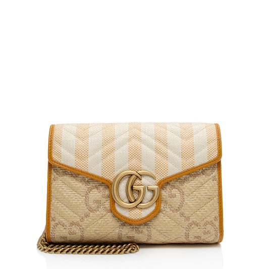 Gucci Matelasse Raffia GG Marmont Mini Wallet on Chain Bag (SHF-voc2lF)
