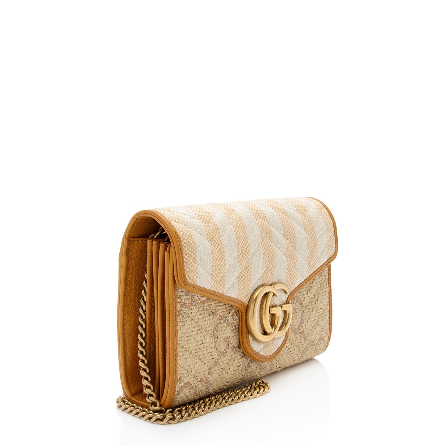 Gucci Matelasse Raffia GG Marmont Mini Wallet on Chain (SHF-wvhz6A)