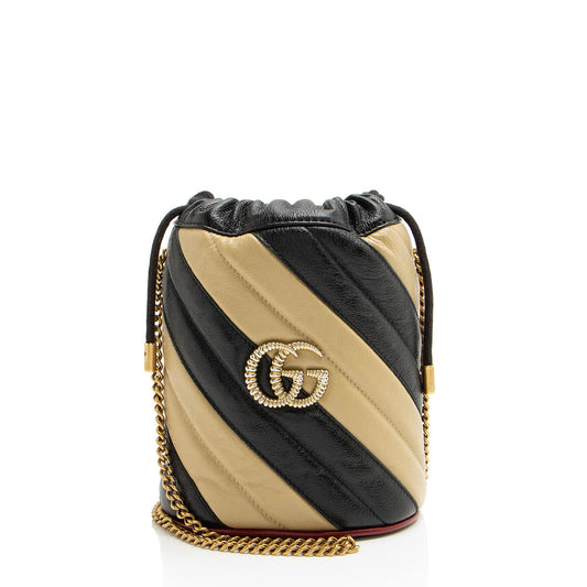 Gucci Matelasse Striped Leather GG Marmont Mini 2.0 Bucket Bag