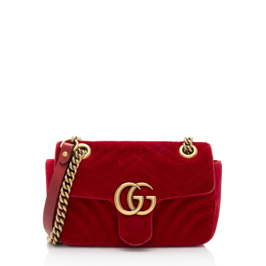 Gucci Matelasse Velvet GG Marmont Mini Flap Bag (SHF-RvBmGH)