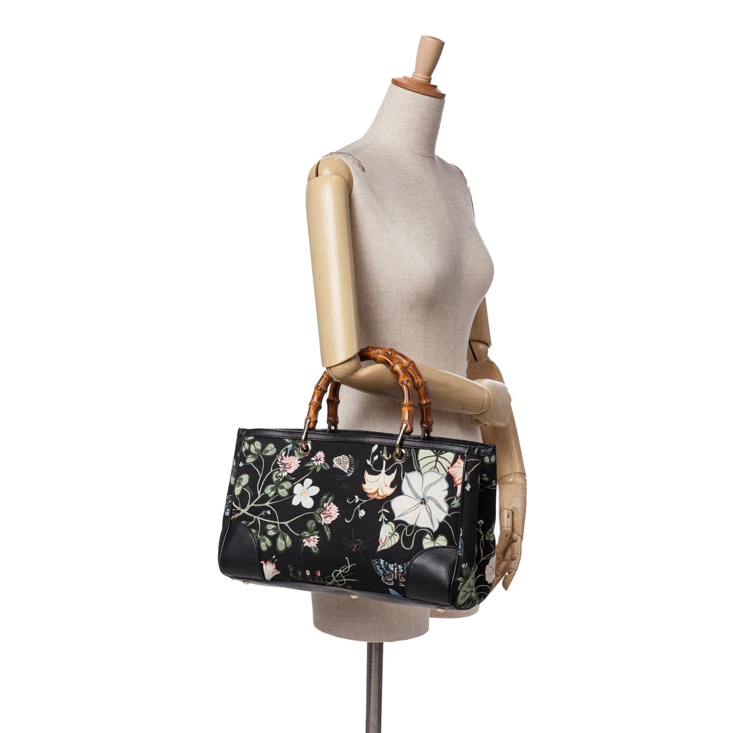 Gucci Medium Canvas Bamboo Shopper Flora Knight Satchel