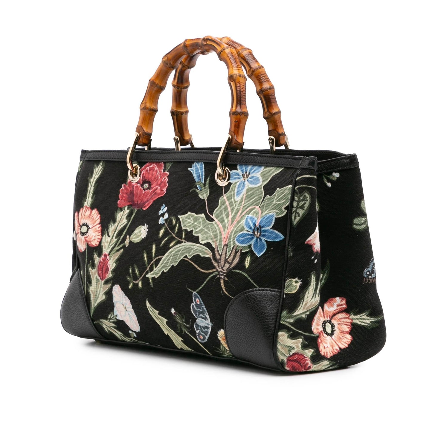Gucci Medium Canvas Bamboo Shopper Flora Knight Satchel