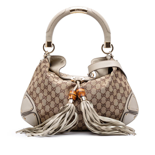 Gucci Medium GG Canvas Bamboo Indy Hobo