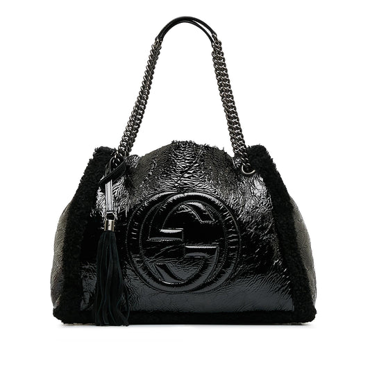 Gucci Medium Patent Shearling Soho Chain Tote (SHG-dATtOX)
