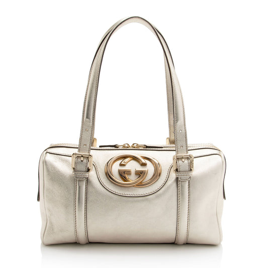 Gucci Metallic Leather Britt Small Boston Bag (SHF-YWrQAR)