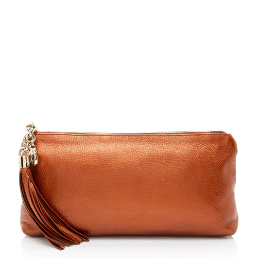 Gucci Metallic Leather Broadway Tassel Zip Clutch