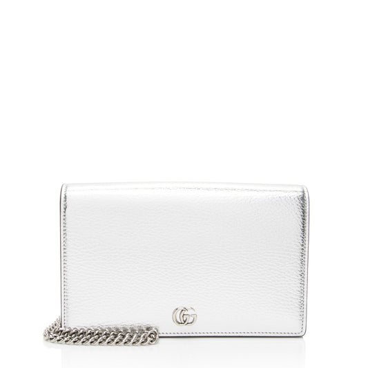 Gucci Metallic Leather GG Marmont Wallet on Chain (SHF-3rKwDE)