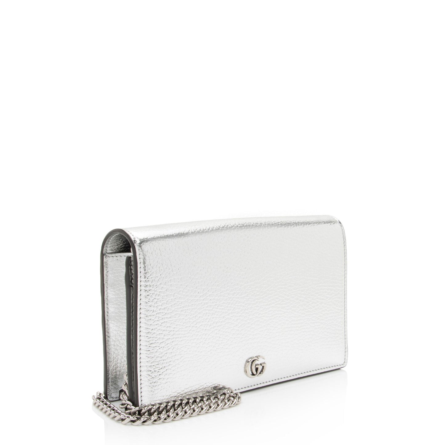 Gucci Metallic Leather GG Marmont Wallet on Chain (SHF-3rKwDE)