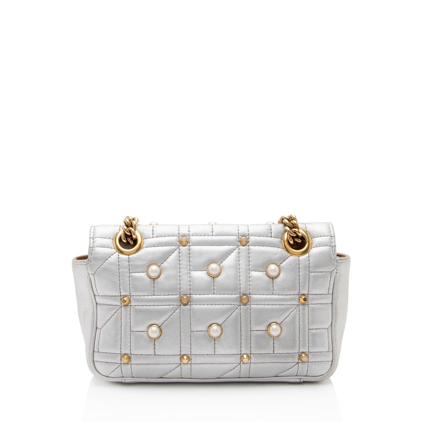 Gucci Metallic Matelasse Leather Pearl GG Marmont Mini Flap Bag - FINAL SALE (SHF-ZNLBGf)