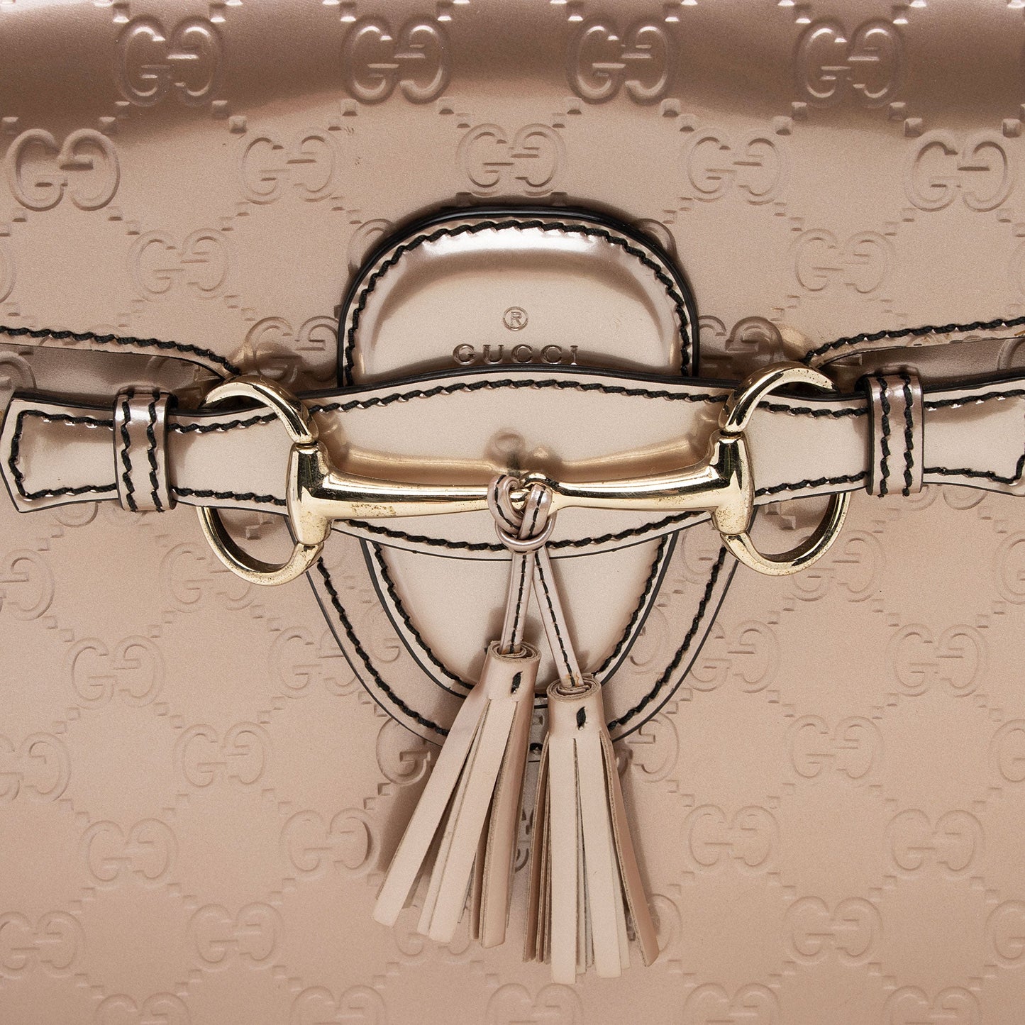 Gucci Metallic Patent Guccissima Leather Emily Large Shoulder Bag (SHF-v4gshd)