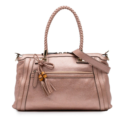 Gucci Metallic Pebbled Calfskin Bella Satchel