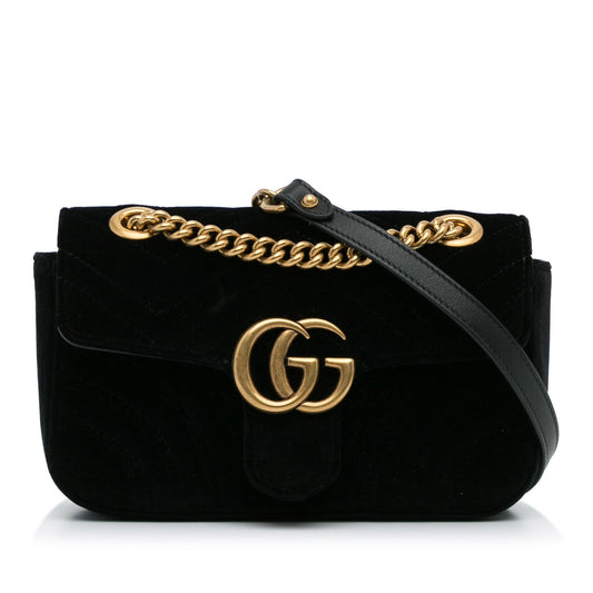 Gucci Mini GG Marmont Matelasse Velvet Crossbody (SHG-uTjykr)