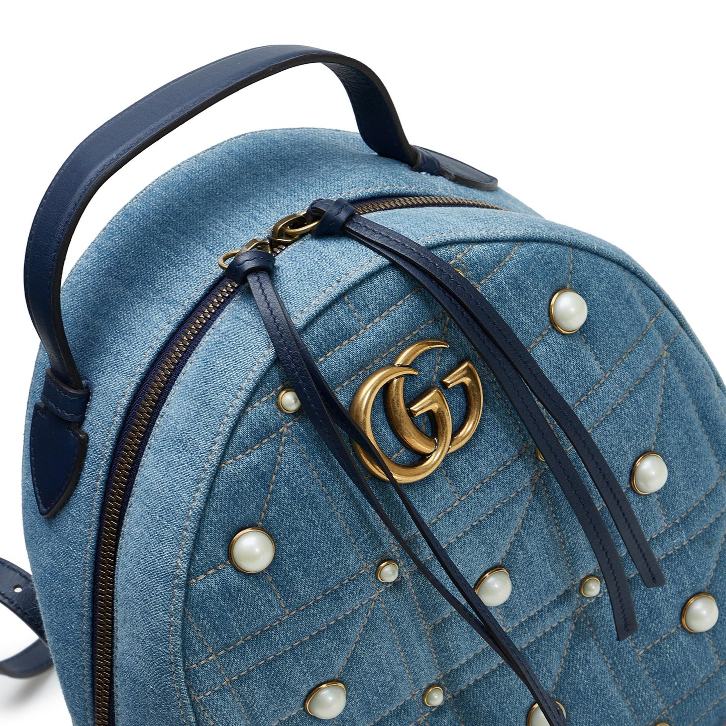Gucci Small GG Marmont Pearl Denim Backpack (SHG-jyG2zX)