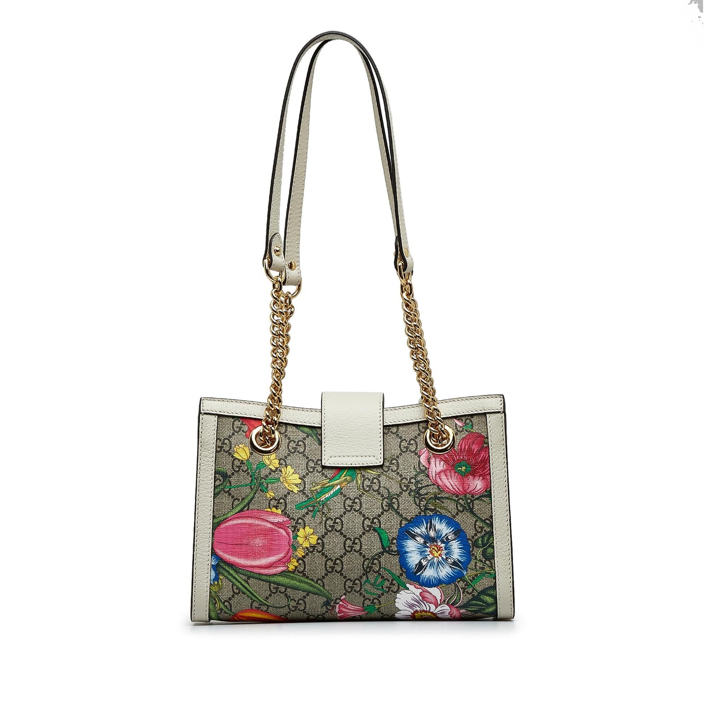 Gucci Small GG Supreme Flora Padlock Shoulder Bag (SHG-LnY51x)