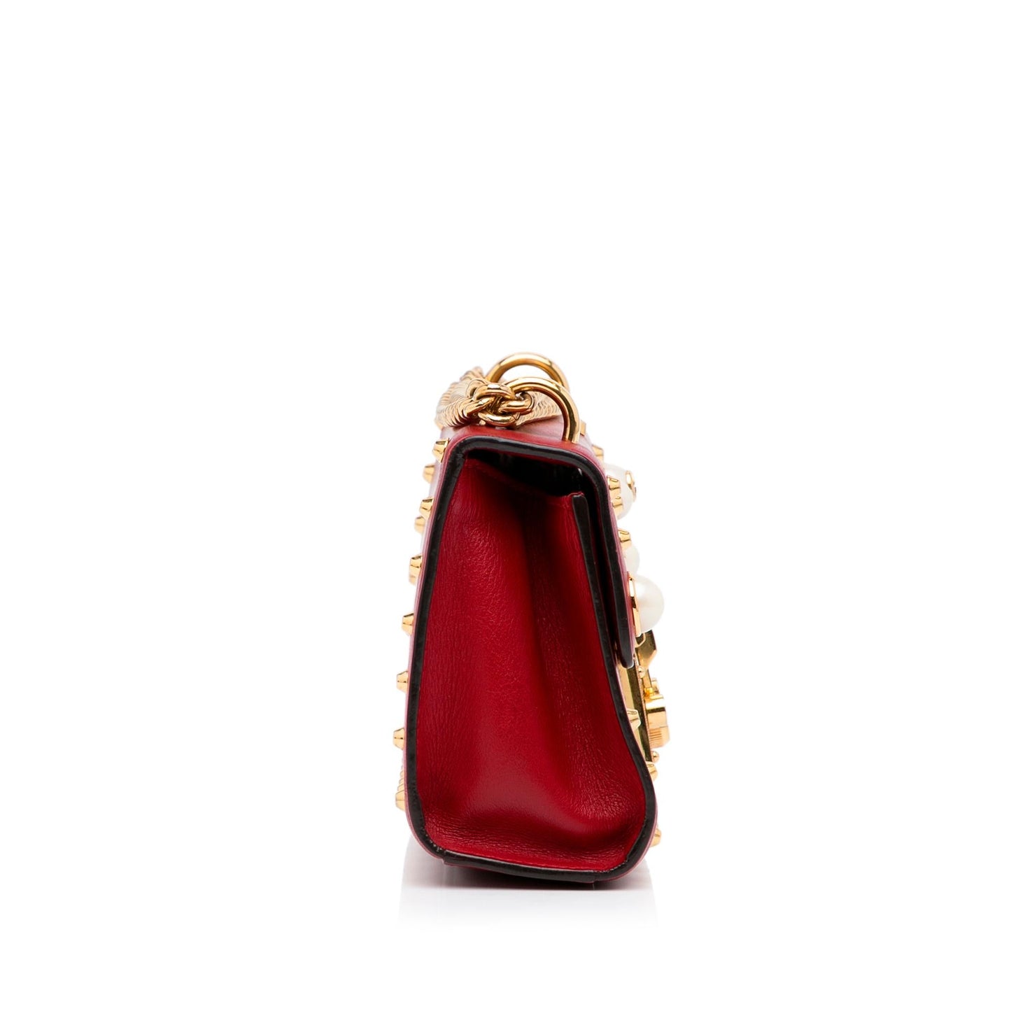 Gucci Small Leather Pearl Studded Padlock Crossbody Bag (SHG-1zn6yH)