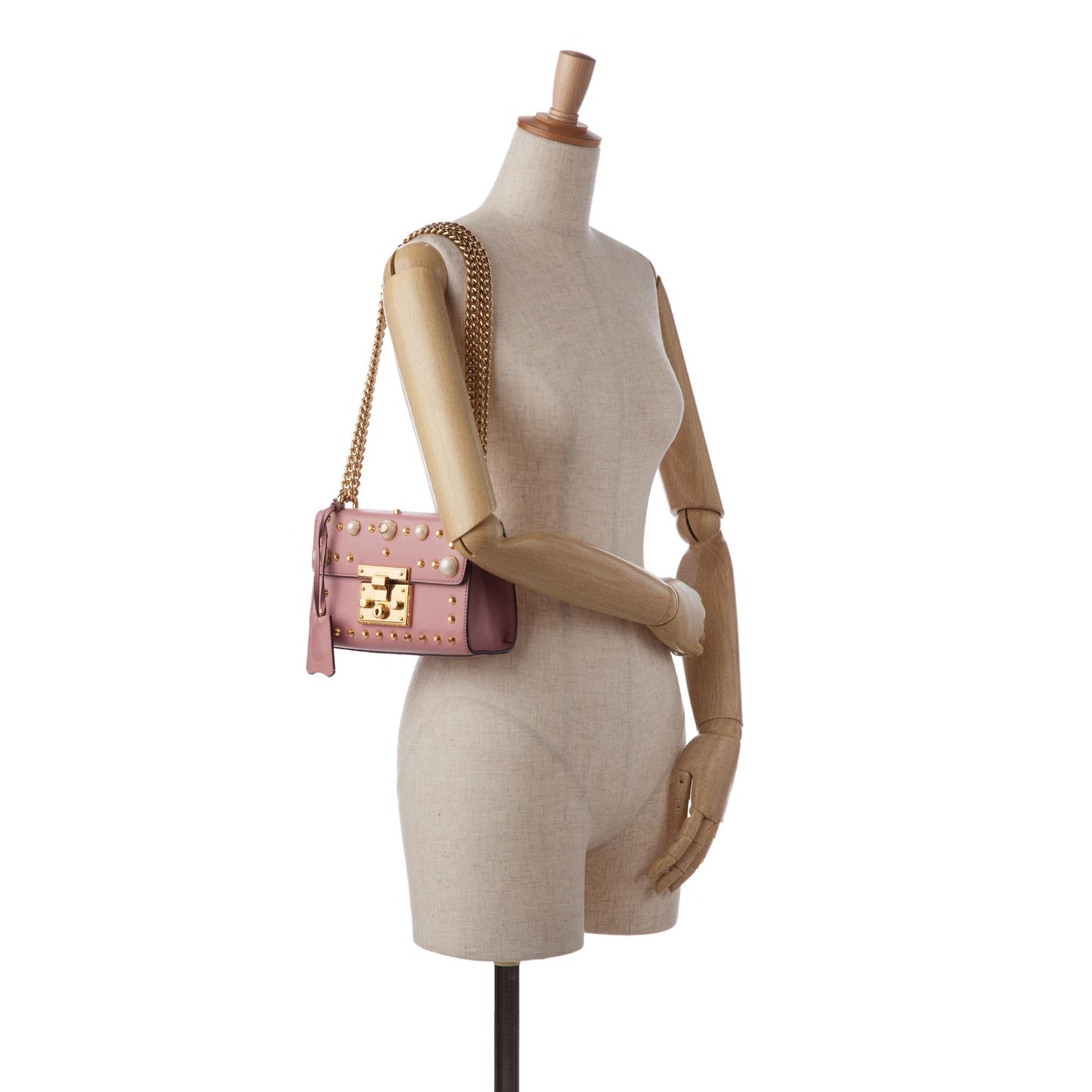 Gucci Small Pearl Studded Padlock Crossbody (SHG-9EXoma)