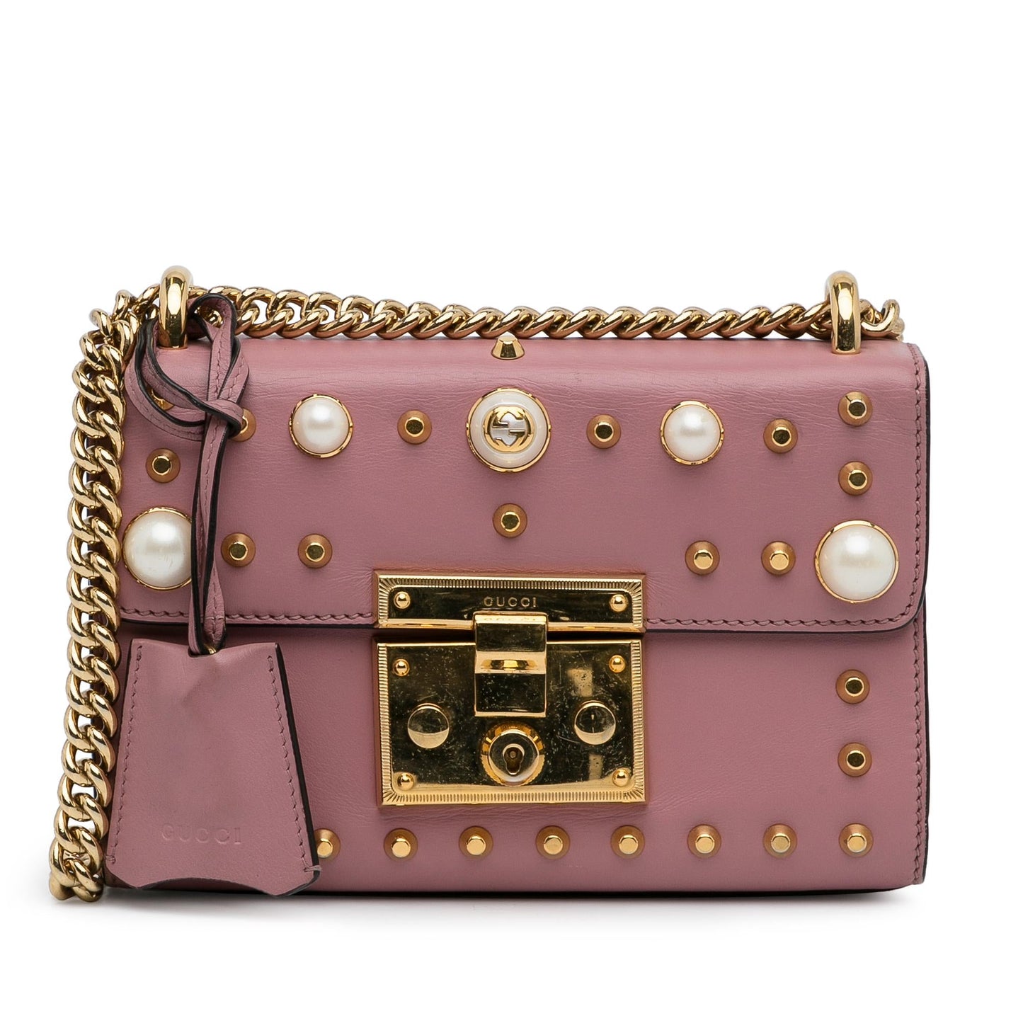 Gucci Small Pearl Studded Padlock Crossbody (SHG-9EXoma)