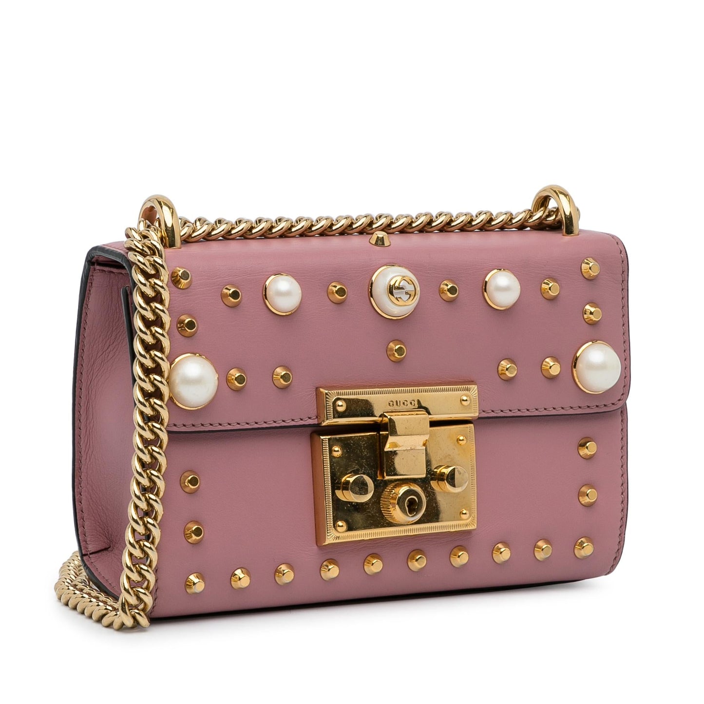 Gucci Small Pearl Studded Padlock Crossbody (SHG-9EXoma)