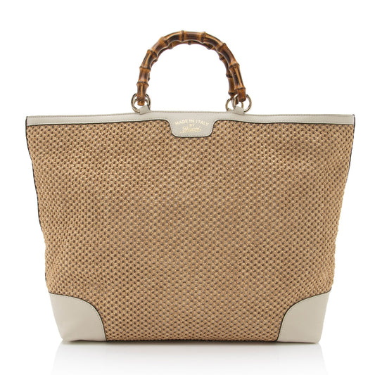 Gucci Straw Bamboo Top Handle Satchel (SHF-8UehuG)
