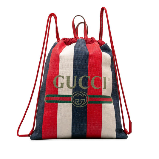 Gucci Sylvie Stripe Logo Drawstring Backpack (SHG-NUSbQN)