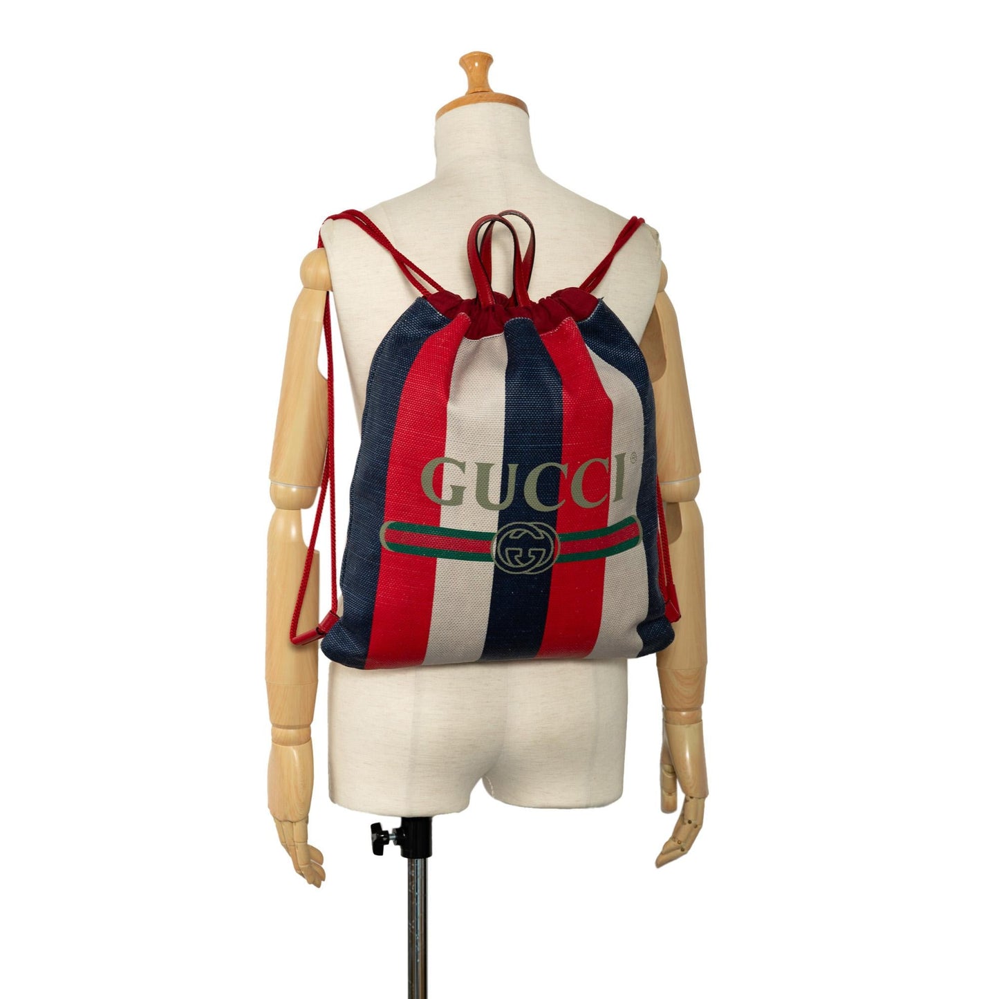 Gucci Sylvie Stripe Logo Drawstring Backpack (SHG-NUSbQN)
