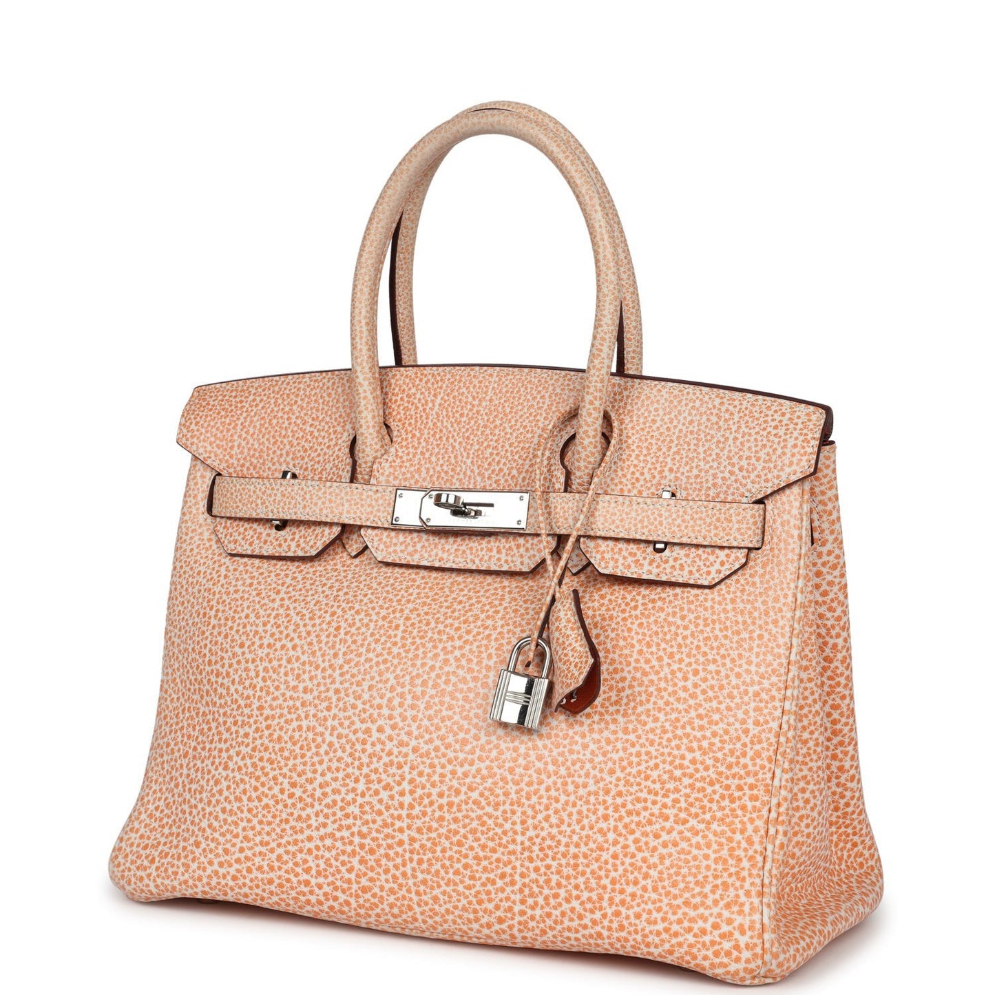 Vintage Hermes Birkin 30 Orange Dalmatian Buffalo Palladium Hardware
