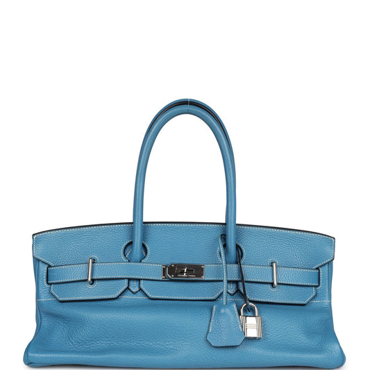 Hermes Shoulder Birkin 42 JPG Blue Jean Clemence Palladium Hardware