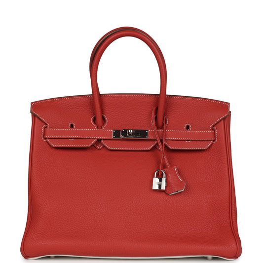 Hermes Birkin 35 Eclat Sanguine and White Clemence Palladium Hardware