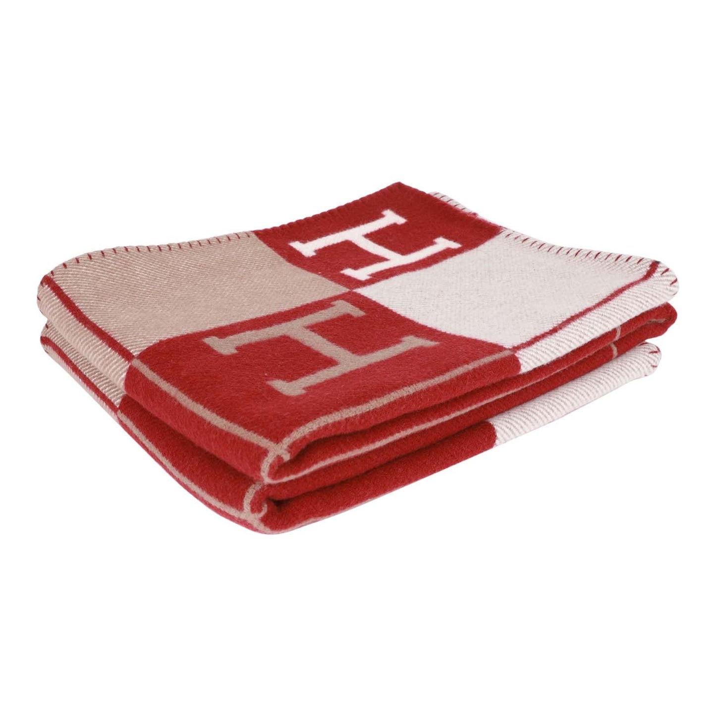 Hermes "Classic Avalon" Ecru and Rouge Blanket