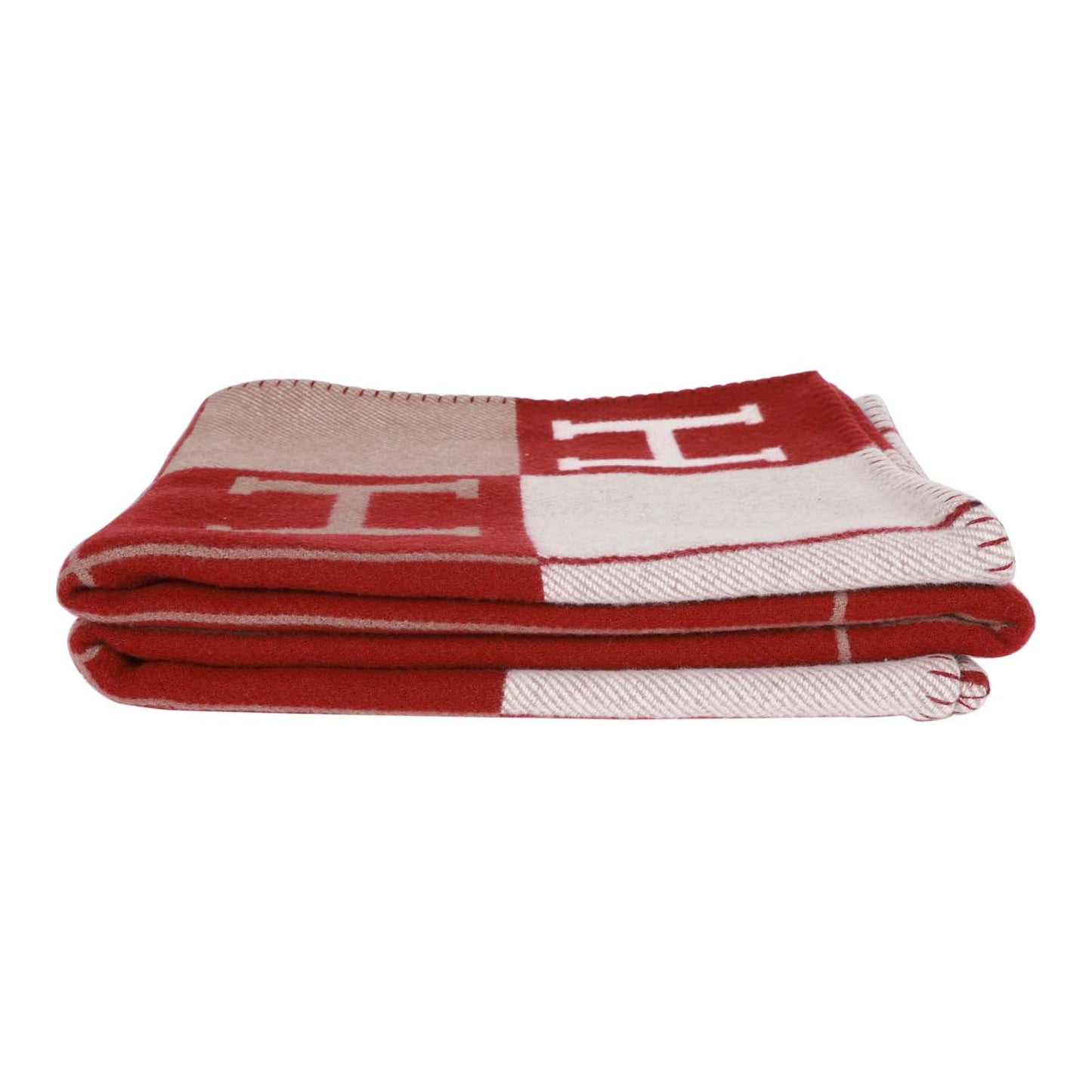 Hermes "Classic Avalon" Ecru and Rouge Blanket