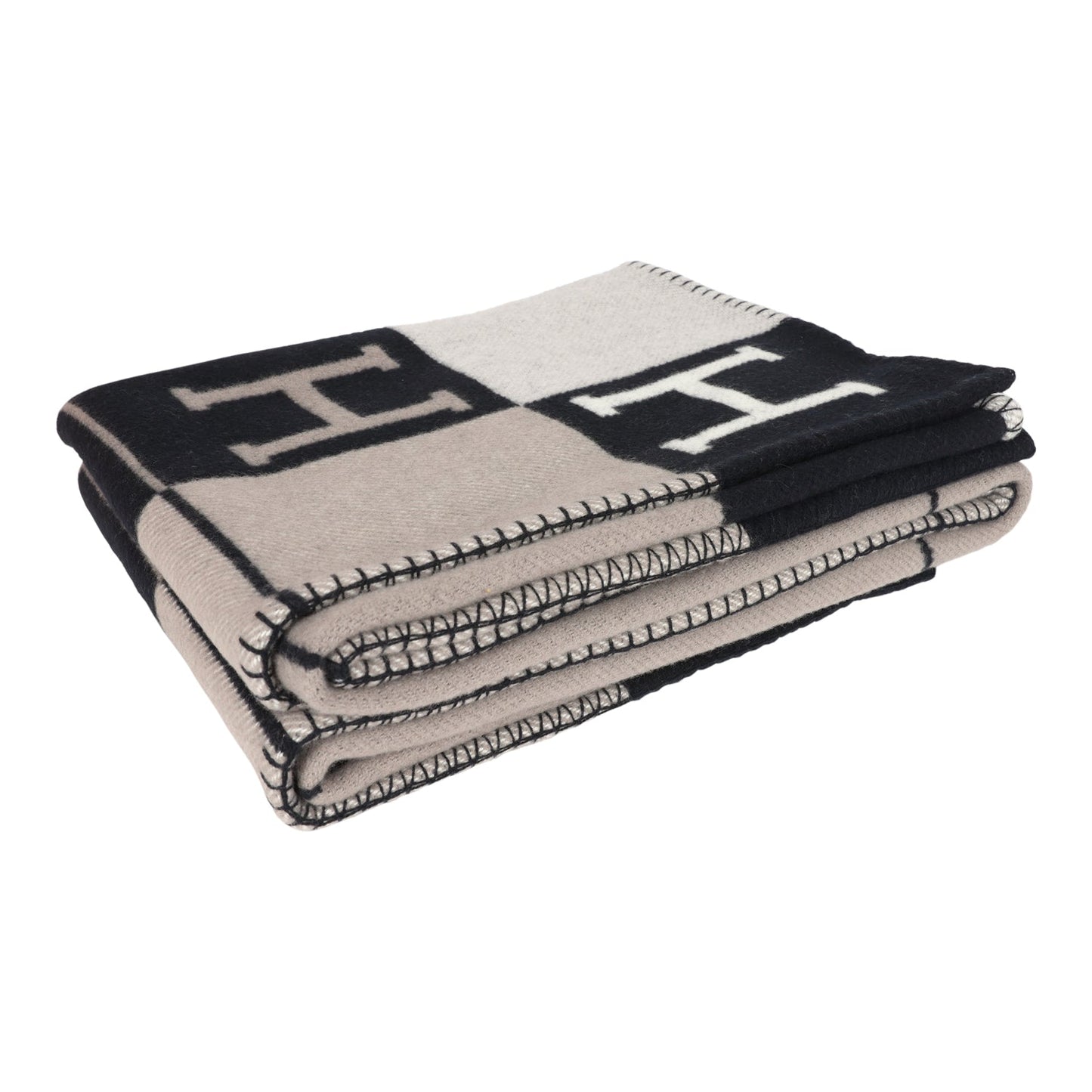 Hermes "Avalon III" Ecru and Gris Fonce Blanket