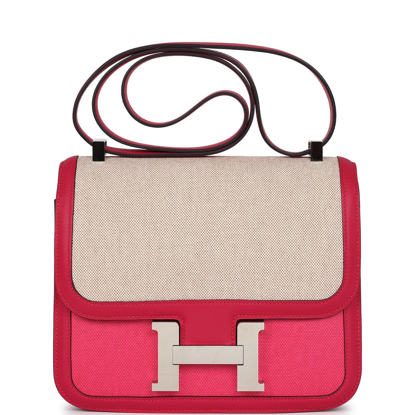 Hermes Constance 24 Rose Shocking and Ecru Toile H Berline and Framboise Swift Palladium Hardware
